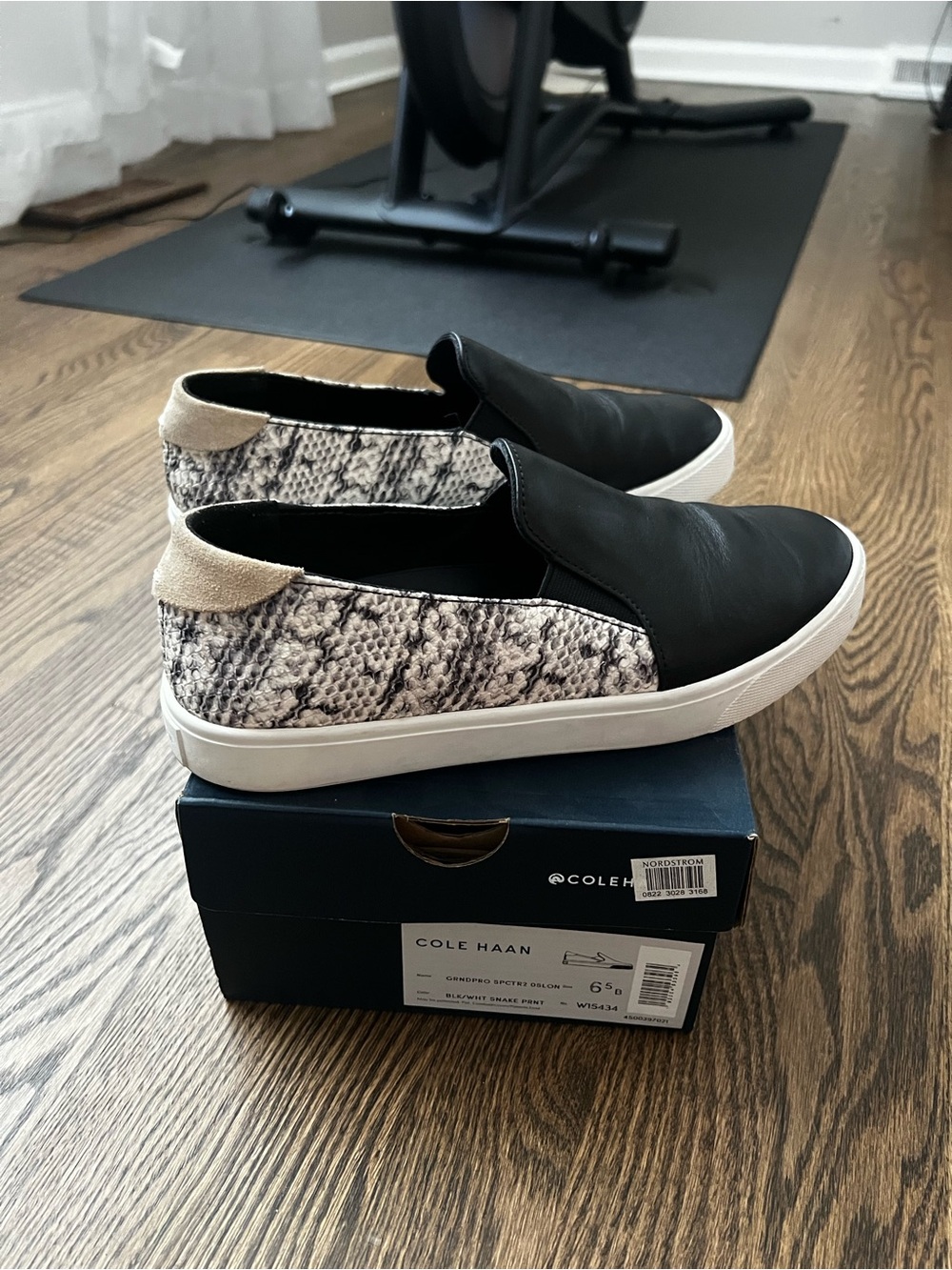 Cole Haan Black Leather & Snake-Print Slip On Sneakers